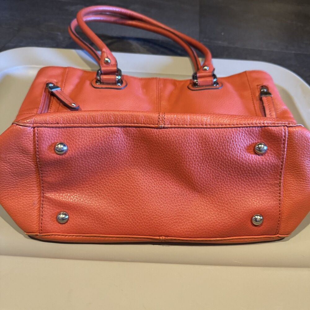 Tignanello Leather Shoulder Bag Pebbled Double Handle Tote Pink Orange 14x11 - Picture 5 of 12